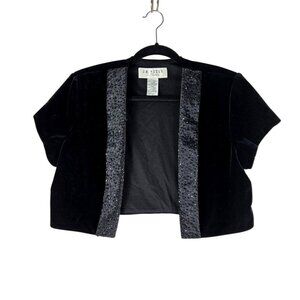 Black Velvet Bolero Evening Jacket Sz 8 JR Nites by Caliendo Open Topper 90s VTG